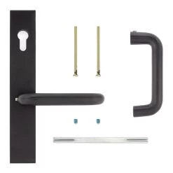 Hörmann Aluminium-Drückergarnitur, Schloss Aufliegend, PZ 60/48 Mm -Heimwerkzeuge 770442 hoermann aluminium drueckergarnitur schloss aufliegend pz 6048 mm lieferumfang